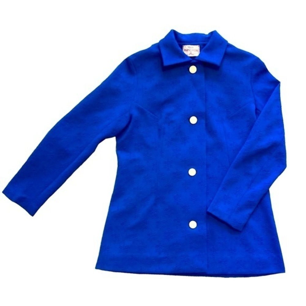 Vintage 60s blue daisy button coat size small handmade artisan eclectic boho